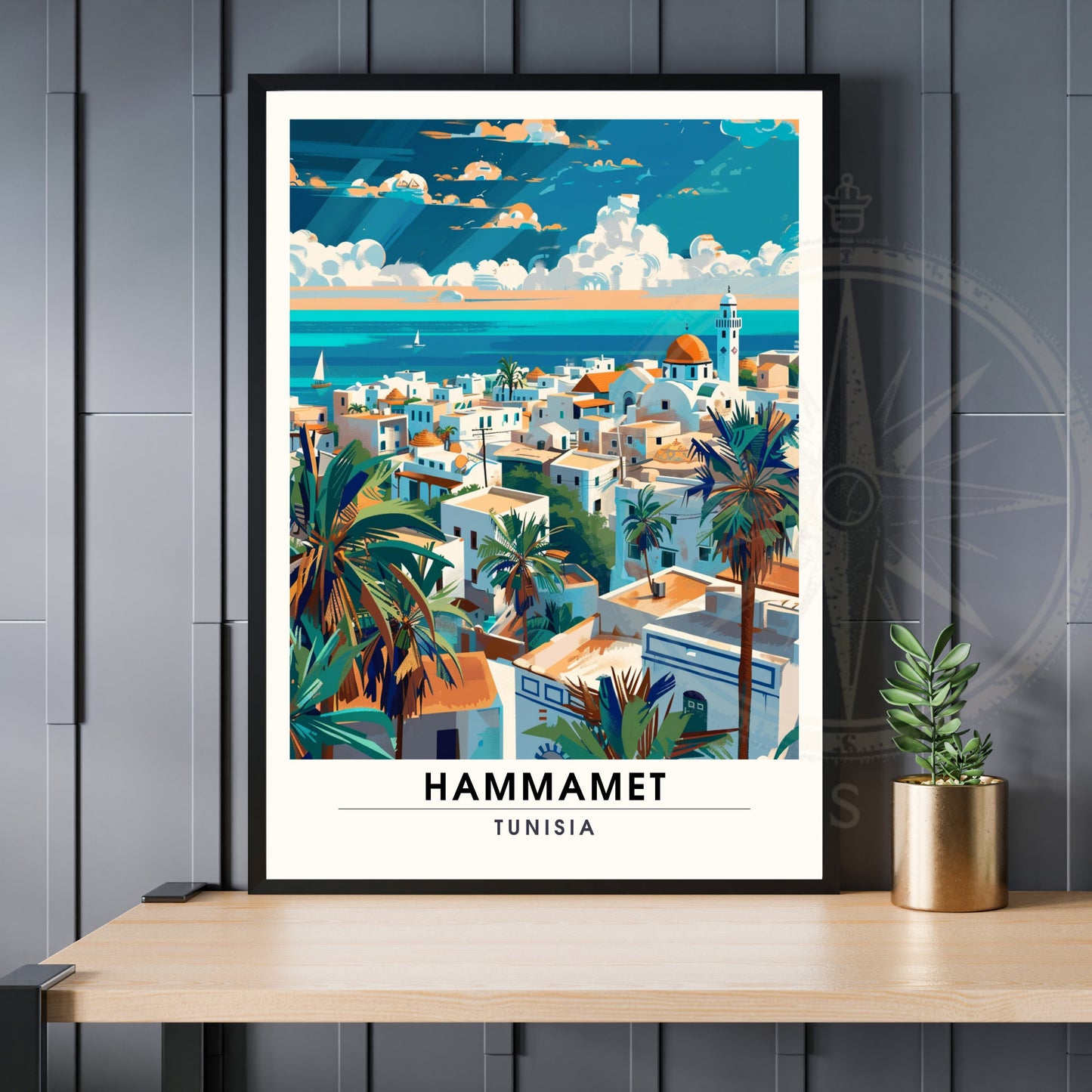 Affiche Hammamet, Tunisie | Impression Hammamet | Vue sur mer