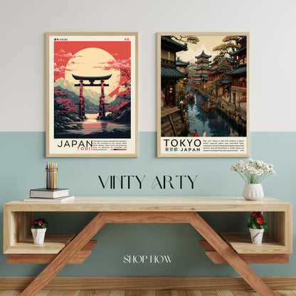 Impression Japon | Affiche vintage Japon | Affihe porte de Torii | Impression Torii, Japon