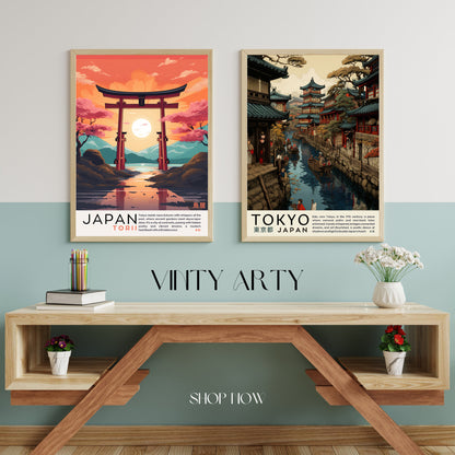 Impression Japon | Affiche vintage Japon | Affihe porte de Torii | Impression Torii, Japon