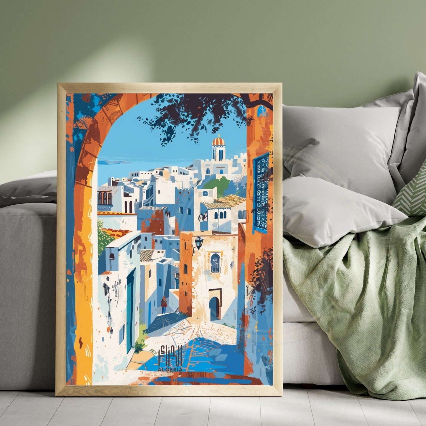 Affiche Alger | Affiche de voyage Alger| Affiche Algérie en arabe | Casbah d'Alger