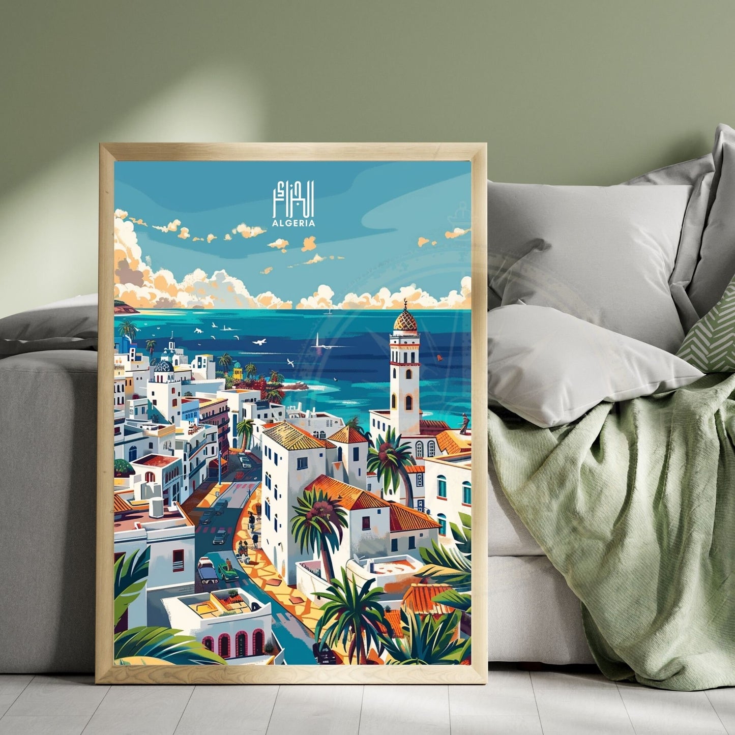 Affiche Alger | Affiche de voyage Alger| Affiche Algérie en arabe | Casbah d'Alger