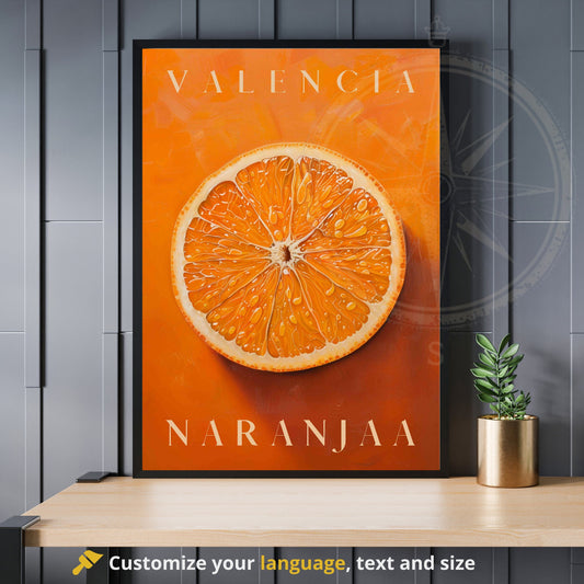 Affiche Orange de Valence - impression de voyage Valence - affiche Orange de Valence, Espagne - Affiche fruit