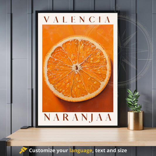 Affiche Orange de Valence - impression de voyage Valence - affiche Orange de Valence, Espagne - Affiche fruit