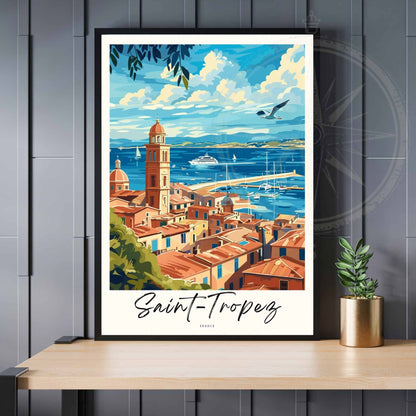 Affiche Saint-Tropez - impression de voyage Saint-Tropez, France - Vue de ciel sur le port de Saint-Tropez